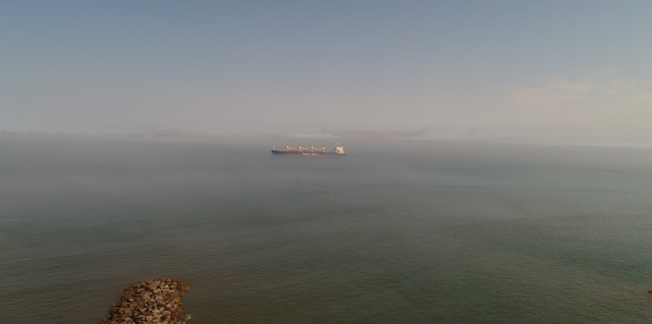 Ship waiting in Mouth of Grays Harbor, Washington