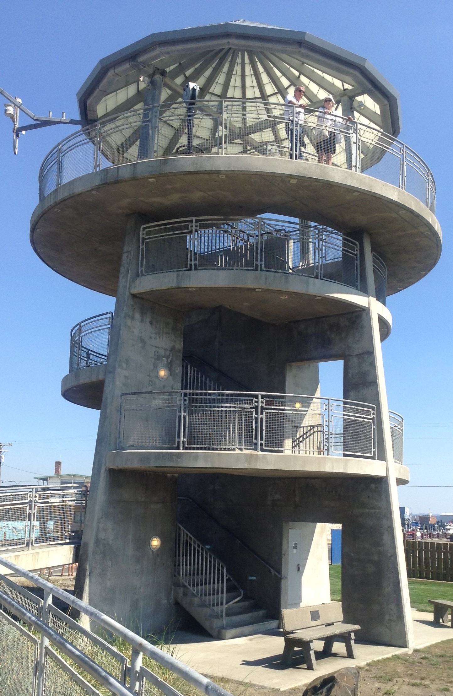 Viewing Tower in Westport, WA- offering amazing views of the Pacific Ocean and the Westport Marina, with distant views of OCean Shores, WA which is divided by the Mouth of Grays Harbor.
